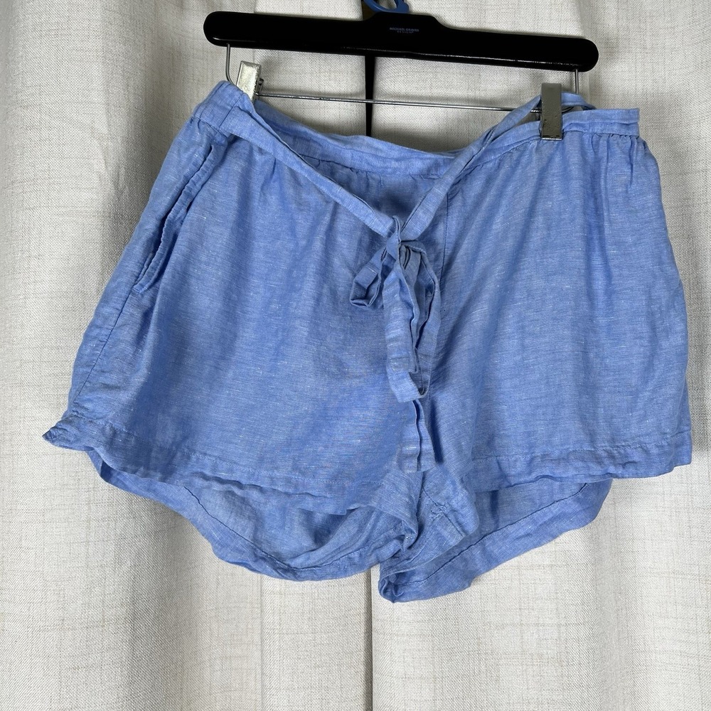 J. Crew Paperbag Shorts Pockets Blue Tie Waist Linen Cotton Blend Preppy Classic